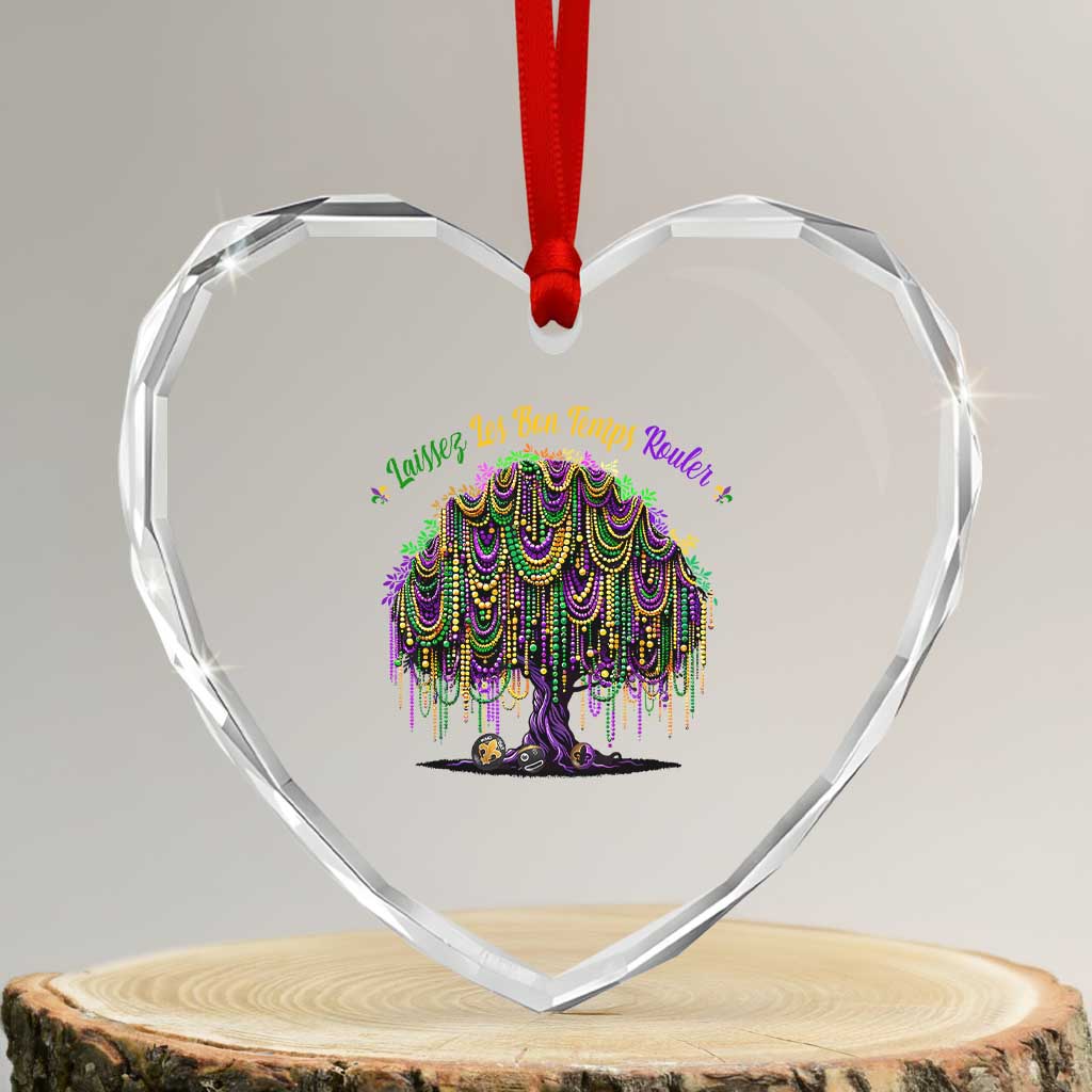 Funny Mardi Gras Bead Tree Carnival New Orleans Coconut Heart Crystal Glass Ornament