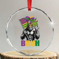 Funny Mardi Gras Bigfoot Bruh Crystal Glass Ornament Sasquatch Carnival NOLA American Flag