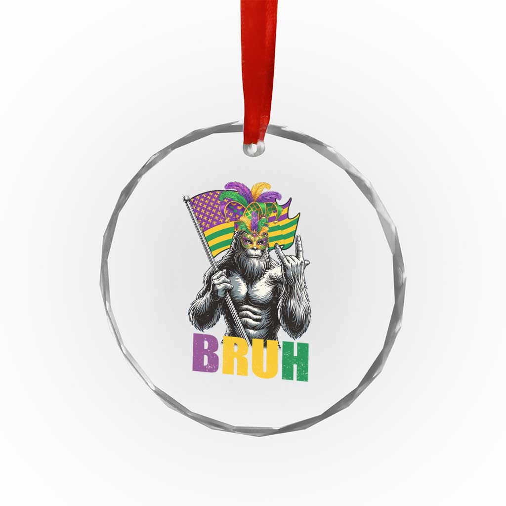 Funny Mardi Gras Bigfoot Bruh Crystal Glass Ornament Sasquatch Carnival NOLA American Flag