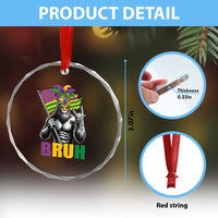 Funny Mardi Gras Bigfoot Bruh Crystal Glass Ornament Sasquatch Carnival NOLA American Flag