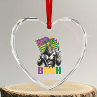 Funny Mardi Gras Bigfoot Bruh Heart Crystal Glass Ornament Sasquatch Carnival NOLA American Flag