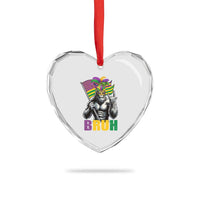 Funny Mardi Gras Bigfoot Bruh Heart Crystal Glass Ornament Sasquatch Carnival NOLA American Flag