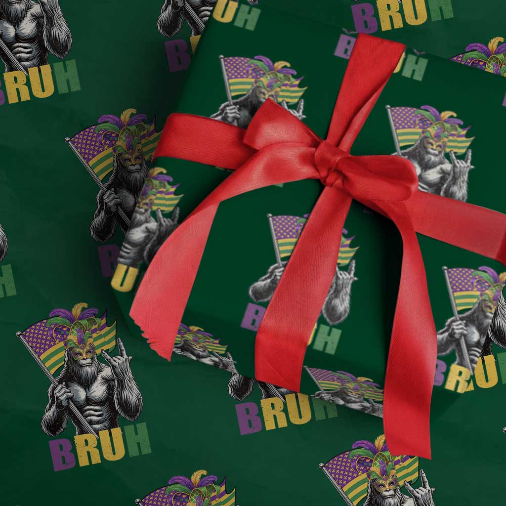Funny Mardi Gras Bigfoot Bruh Wrapping Paper Roll Sasquatch Carnival NOLA American Flag