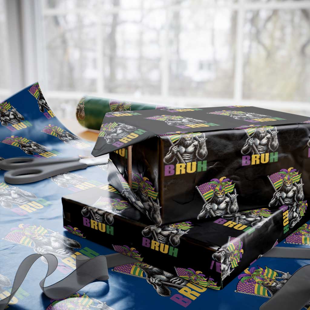 Funny Mardi Gras Bigfoot Bruh Wrapping Paper Roll Sasquatch Carnival NOLA American Flag