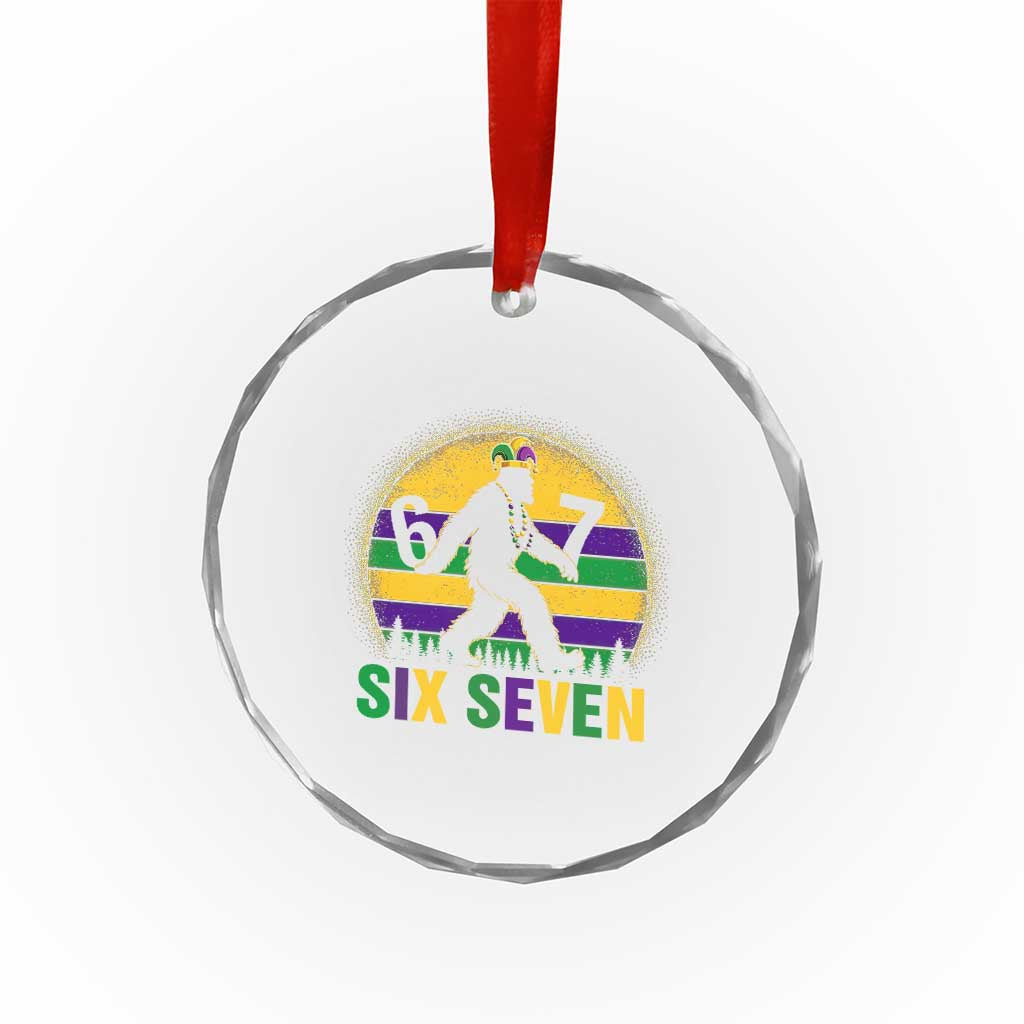 Funny Mardi Gras Bigfoot Crystal Glass Ornament Six Seven Meme