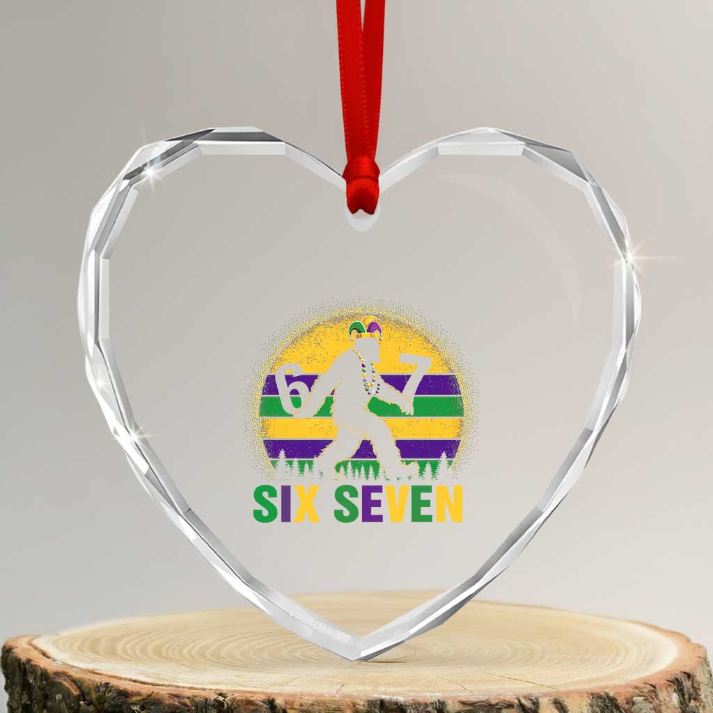 Funny Mardi Gras Bigfoot Heart Crystal Glass Ornament Six Seven Meme