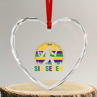 Funny Mardi Gras Bigfoot Heart Crystal Glass Ornament Six Seven Meme