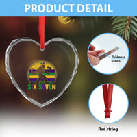 Funny Mardi Gras Bigfoot Heart Crystal Glass Ornament Six Seven Meme