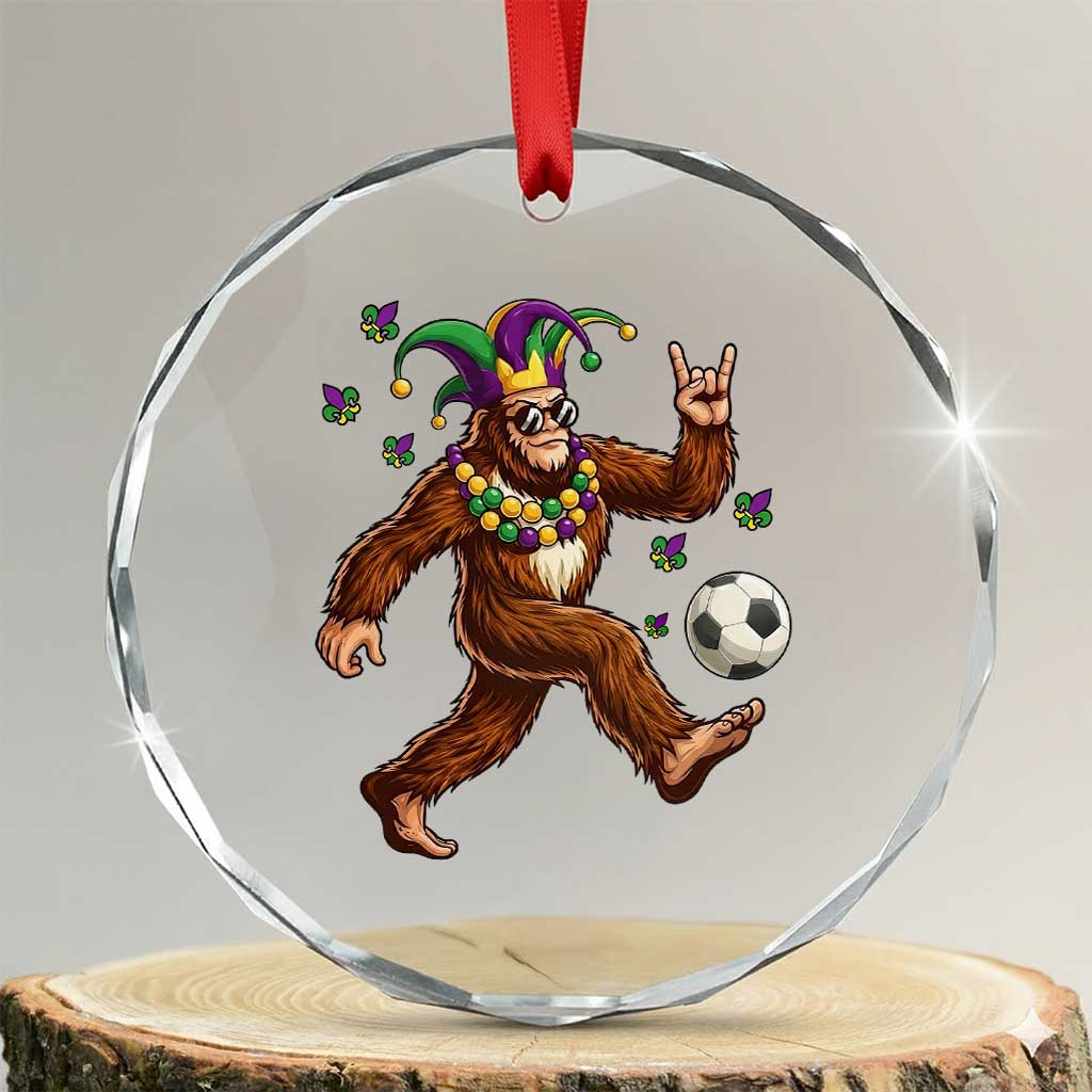 Funny Mardi Gras Bigfoot Playing Soccer Crystal Glass Ornament Football Fan Gift
