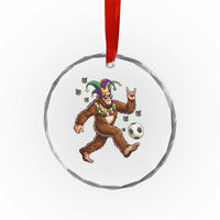 Funny Mardi Gras Bigfoot Playing Soccer Crystal Glass Ornament Football Fan Gift