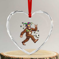 Funny Mardi Gras Bigfoot Playing Soccer Heart Crystal Glass Ornament Football Fan Gift