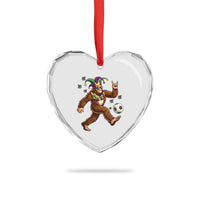 Funny Mardi Gras Bigfoot Playing Soccer Heart Crystal Glass Ornament Football Fan Gift