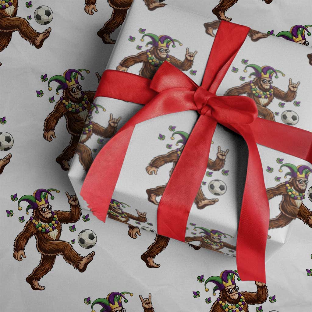 Funny Mardi Gras Bigfoot Playing Soccer Wrapping Paper Roll Football Fan Gift