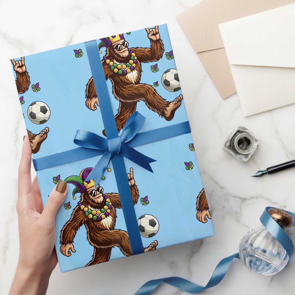 Funny Mardi Gras Bigfoot Playing Soccer Wrapping Paper Roll Football Fan Gift