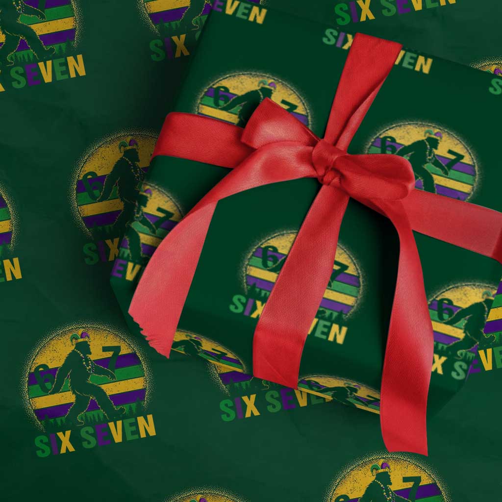 Funny Mardi Gras Bigfoot Wrapping Paper Roll Six Seven Meme