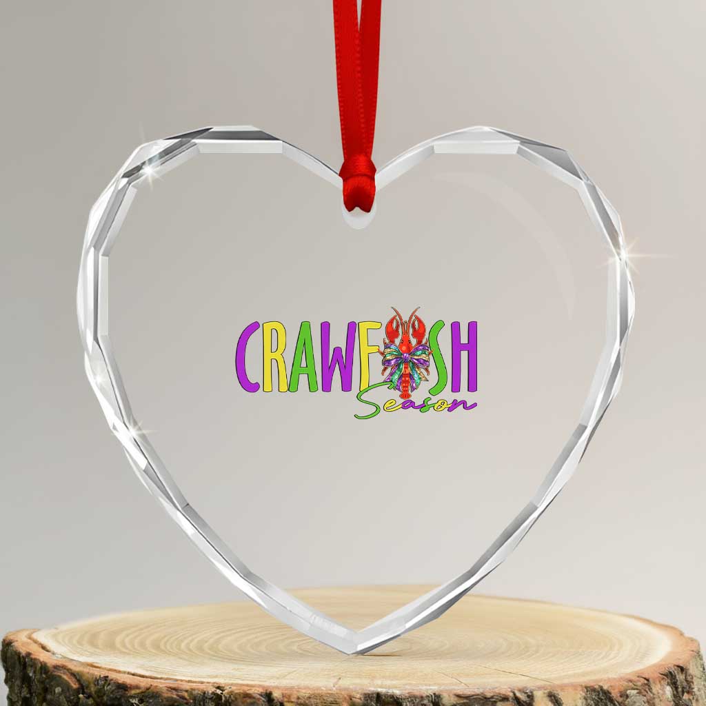 Funny Mardi Gras Cajun Crawfish Season Heart Crystal Glass Ornament
