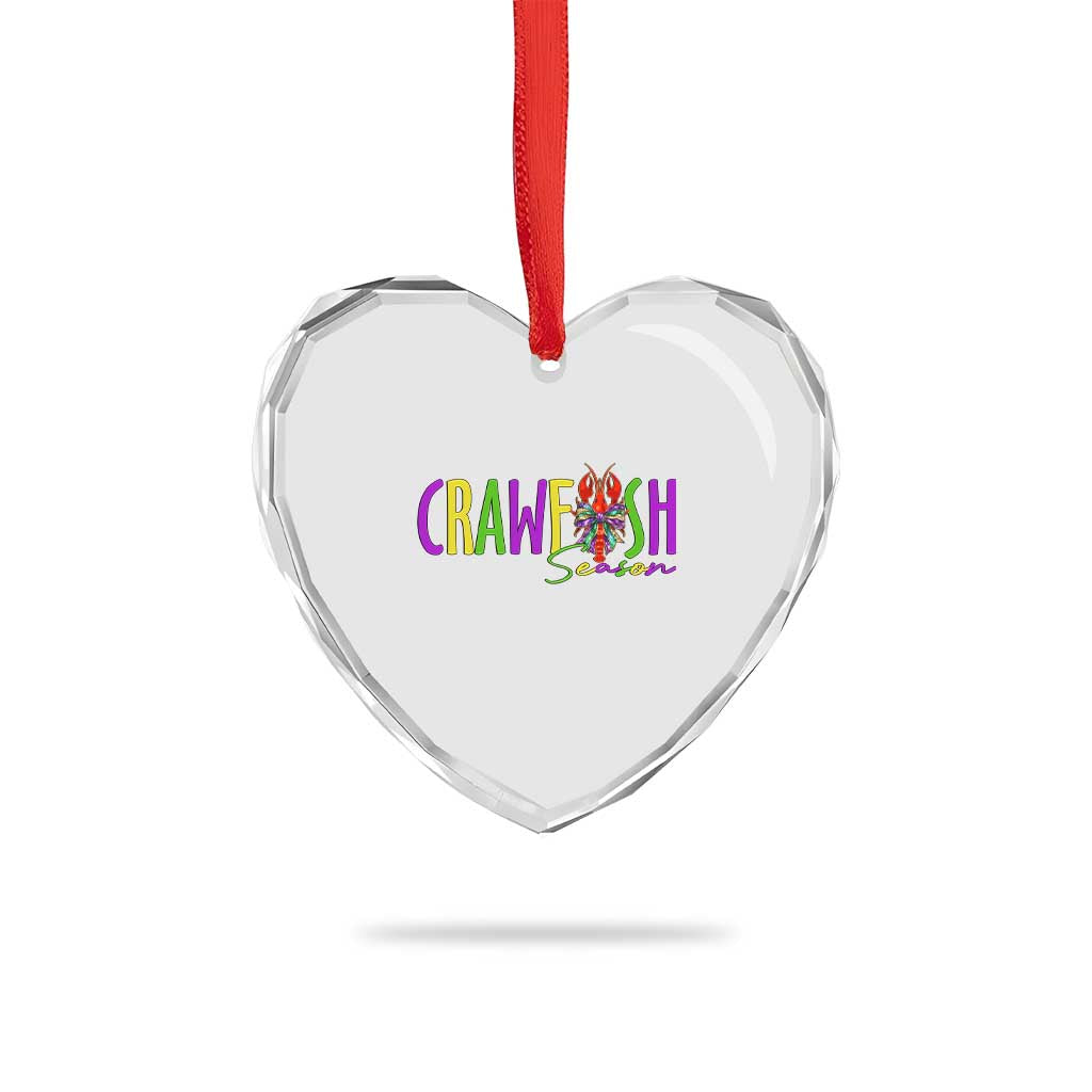 Funny Mardi Gras Cajun Crawfish Season Heart Crystal Glass Ornament