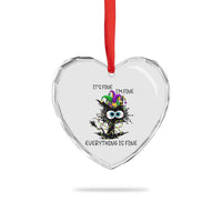 Funny Mardi Gras Cat Heart Crystal Glass Ornament It's Fine I'm Fine Everything Is Fine Jester Hat Beads