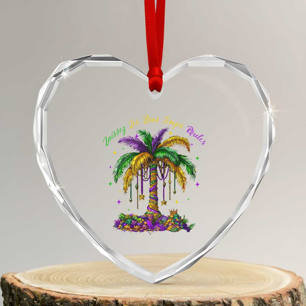 Funny Mardi Gras Coconut Palm Tree Heart Crystal Glass Ornament Laissez Les Bons Temps Rouler Beads Masks