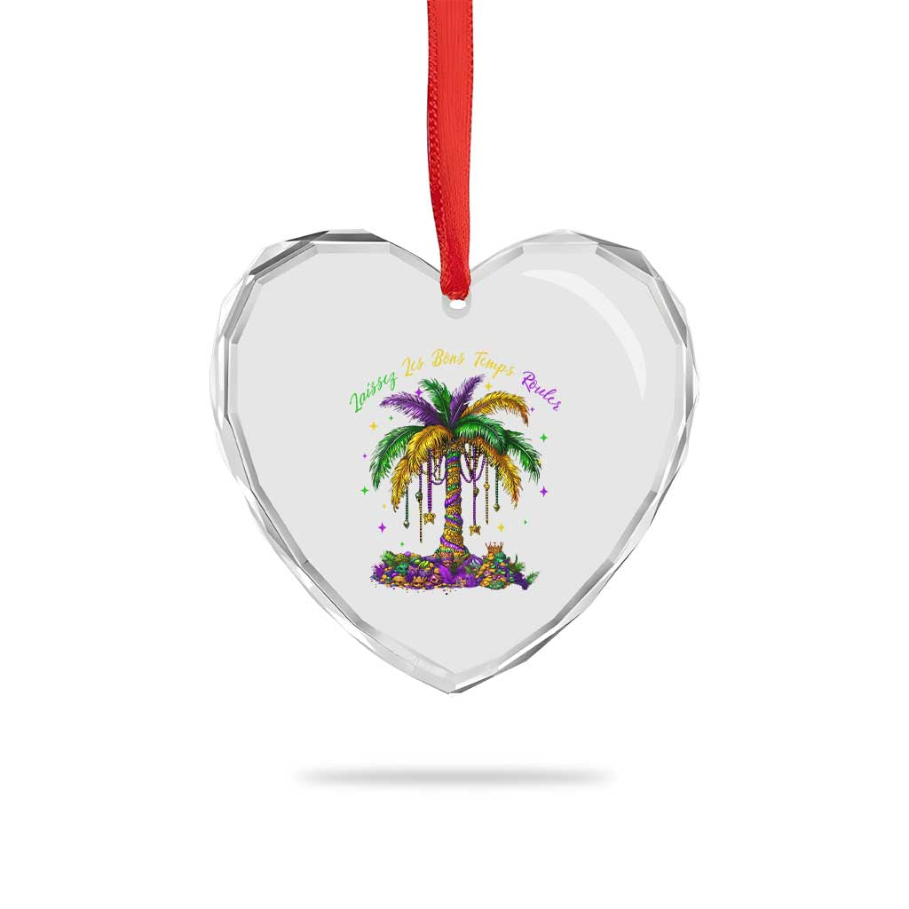 Funny Mardi Gras Coconut Palm Tree Heart Crystal Glass Ornament Laissez Les Bons Temps Rouler Beads Masks