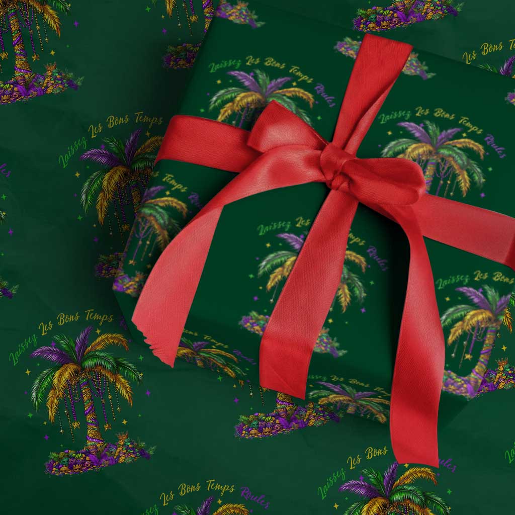 Funny Mardi Gras Coconut Palm Tree Wrapping Paper Roll Laissez Les Bons Temps Rouler Beads Masks