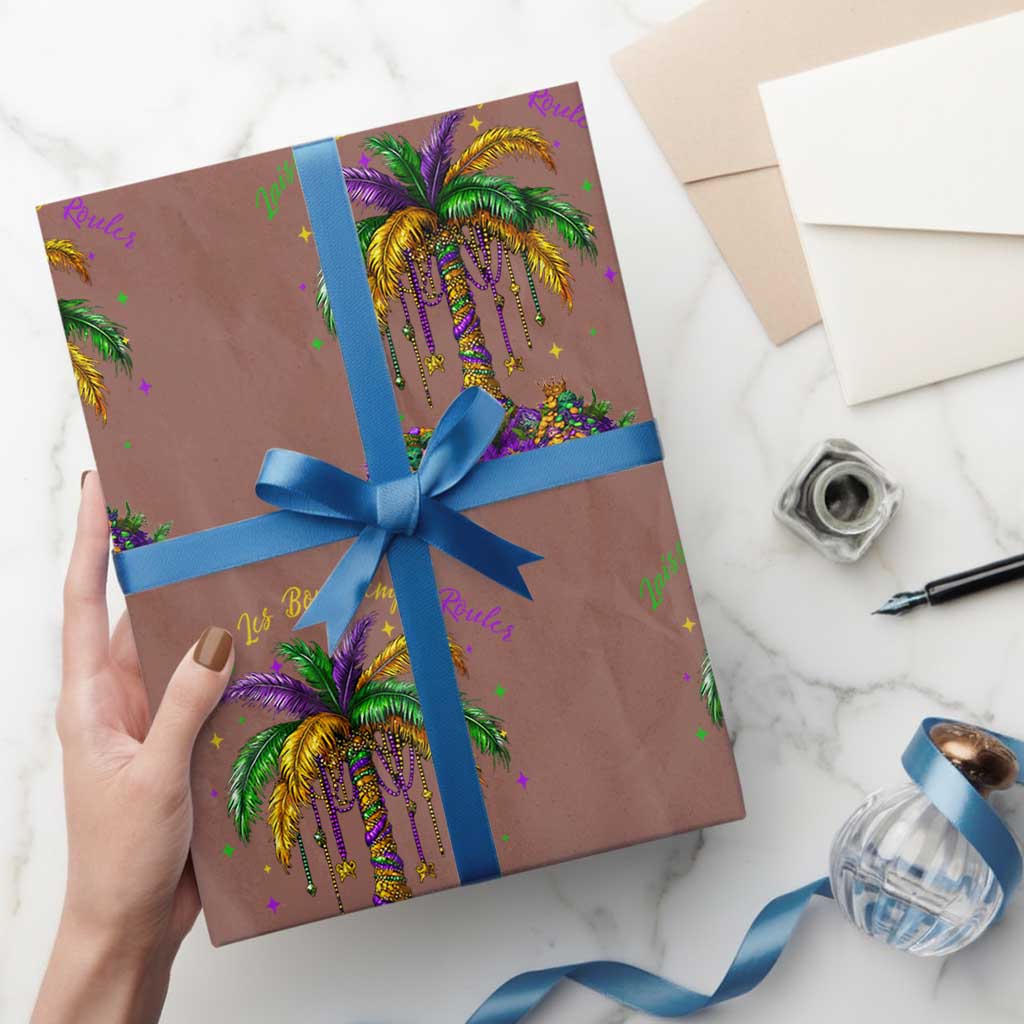 Funny Mardi Gras Coconut Palm Tree Wrapping Paper Roll Laissez Les Bons Temps Rouler Beads Masks