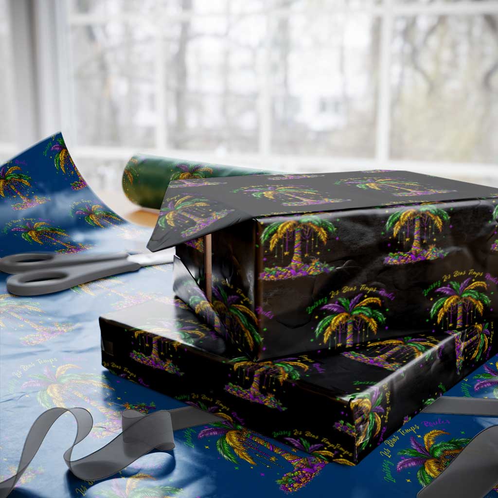 Funny Mardi Gras Coconut Palm Tree Wrapping Paper Roll Laissez Les Bons Temps Rouler Beads Masks