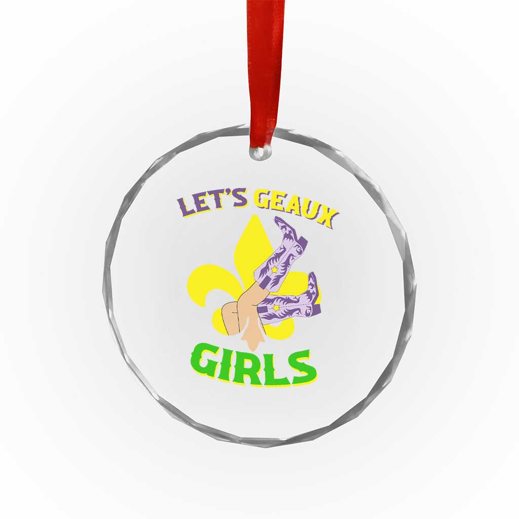 Funny Mardi Gras Cowgirl Crystal Glass Ornament Let's Geaux Girls Fleur De Lys