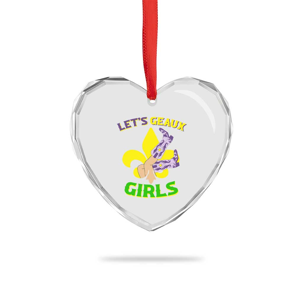 Funny Mardi Gras Cowgirl Heart Crystal Glass Ornament Let's Geaux Girls Fleur De Lys