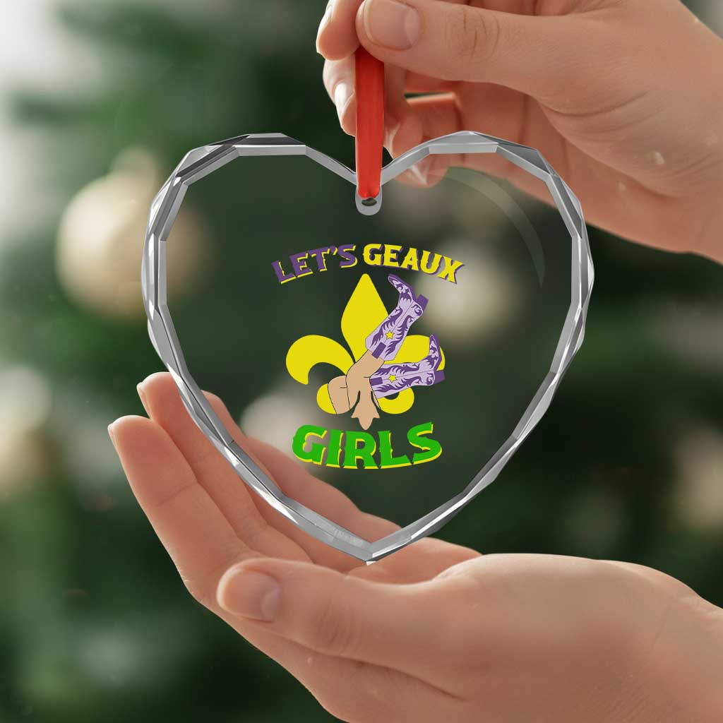 Funny Mardi Gras Cowgirl Heart Crystal Glass Ornament Let's Geaux Girls Fleur De Lys