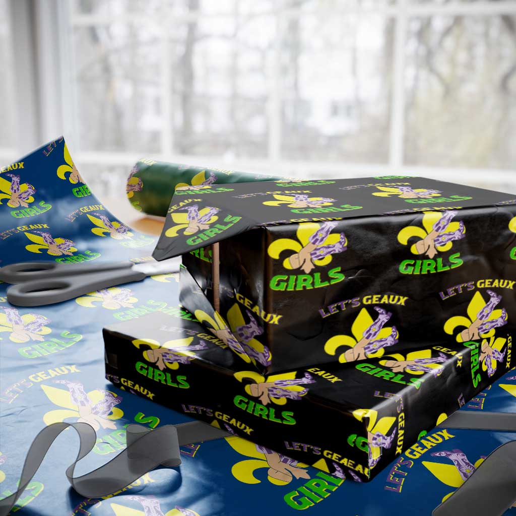 Funny Mardi Gras Cowgirl Wrapping Paper Roll Let's Geaux Girls Fleur De Lys