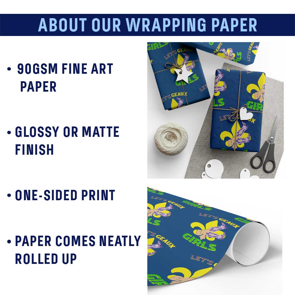 Funny Mardi Gras Cowgirl Wrapping Paper Roll Let's Geaux Girls Fleur De Lys