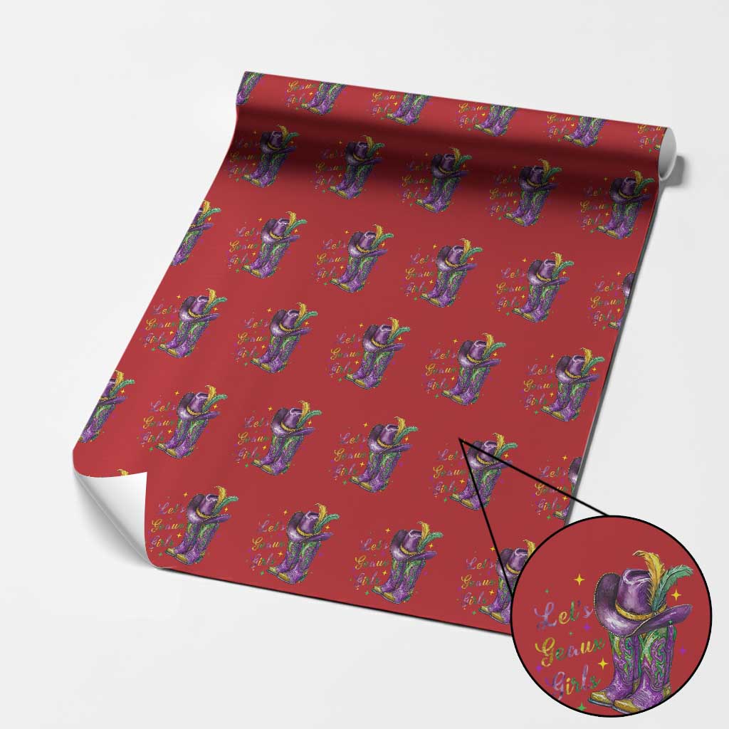 Funny Mardi Gras Cowgirl Wrapping Paper Roll Let's Geaux Girls Western Cowgirl Boots Carnival
