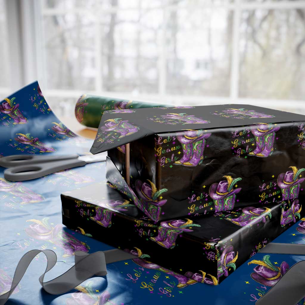 Funny Mardi Gras Cowgirl Wrapping Paper Roll Let's Geaux Girls Western Cowgirl Boots Carnival