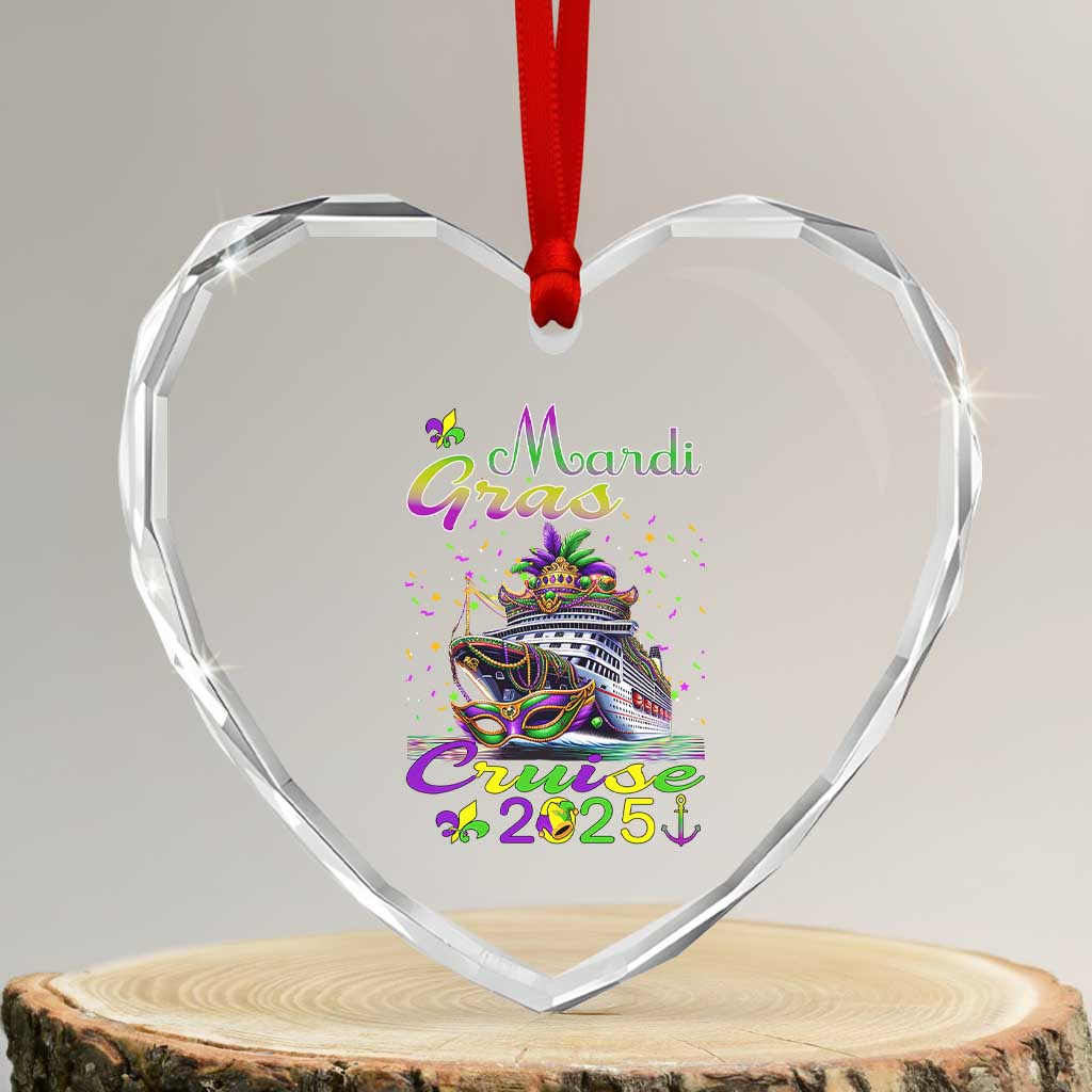 Funny Mardi Gras Cruise 2025 Heart Crystal Glass Ornament Trip New Orleans Family Matching