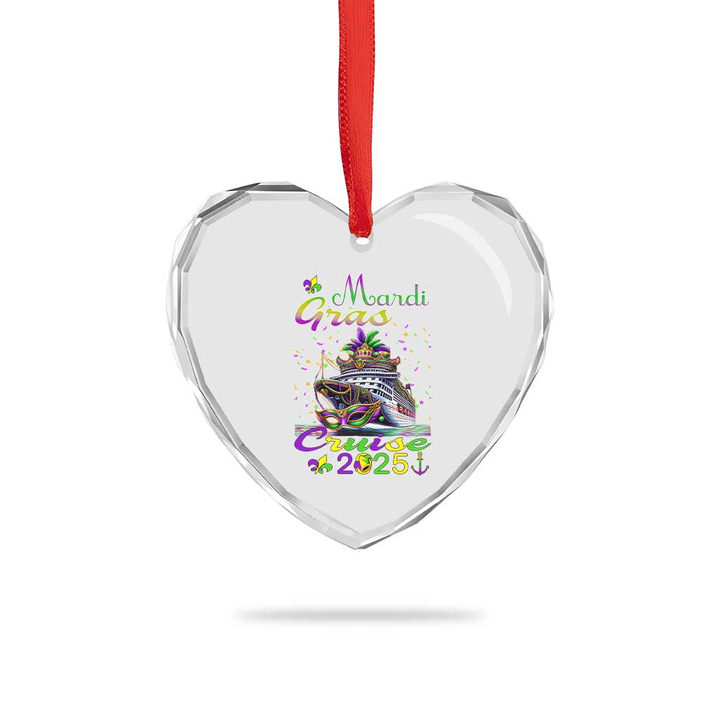 Funny Mardi Gras Cruise 2025 Heart Crystal Glass Ornament Trip New Orleans Family Matching