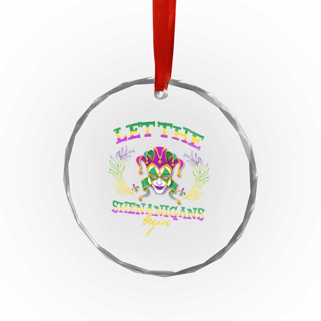 Funny Mardi Gras Crystal Glass Ornament Let The Shenanigans Begin Jester Hat