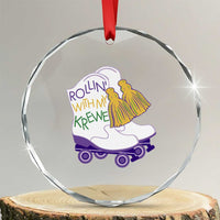Funny Mardi Gras Crystal Glass Ornament Rollin' With My Krewe Marching Boots Carnival Party