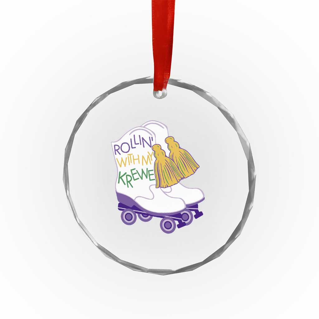 Funny Mardi Gras Crystal Glass Ornament Rollin' With My Krewe Marching Boots Carnival Party