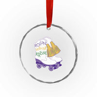Funny Mardi Gras Crystal Glass Ornament Rollin' With My Krewe Marching Boots Carnival Party