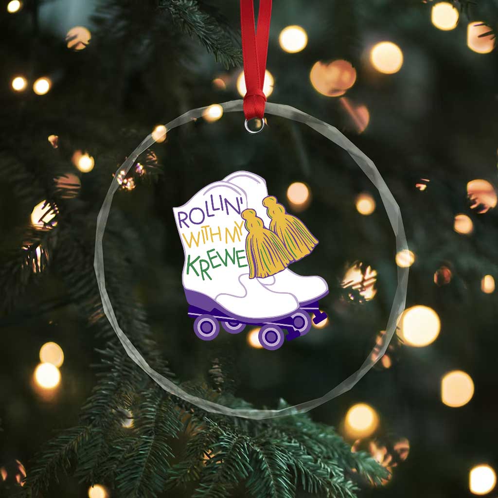 Funny Mardi Gras Crystal Glass Ornament Rollin' With My Krewe Marching Boots Carnival Party