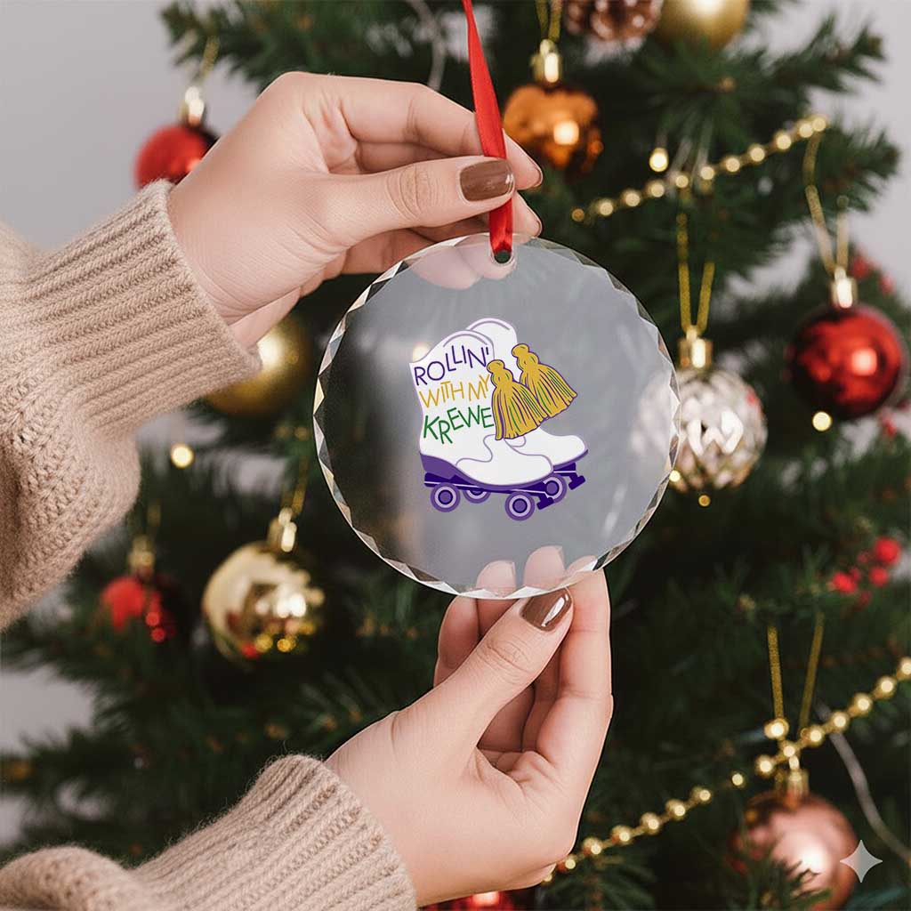 Funny Mardi Gras Crystal Glass Ornament Rollin' With My Krewe Marching Boots Carnival Party