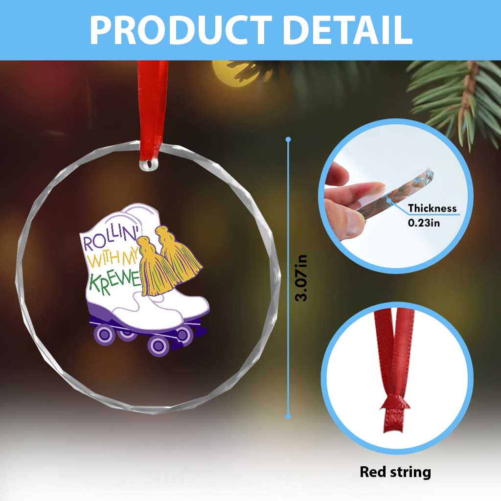 Funny Mardi Gras Crystal Glass Ornament Rollin' With My Krewe Marching Boots Carnival Party