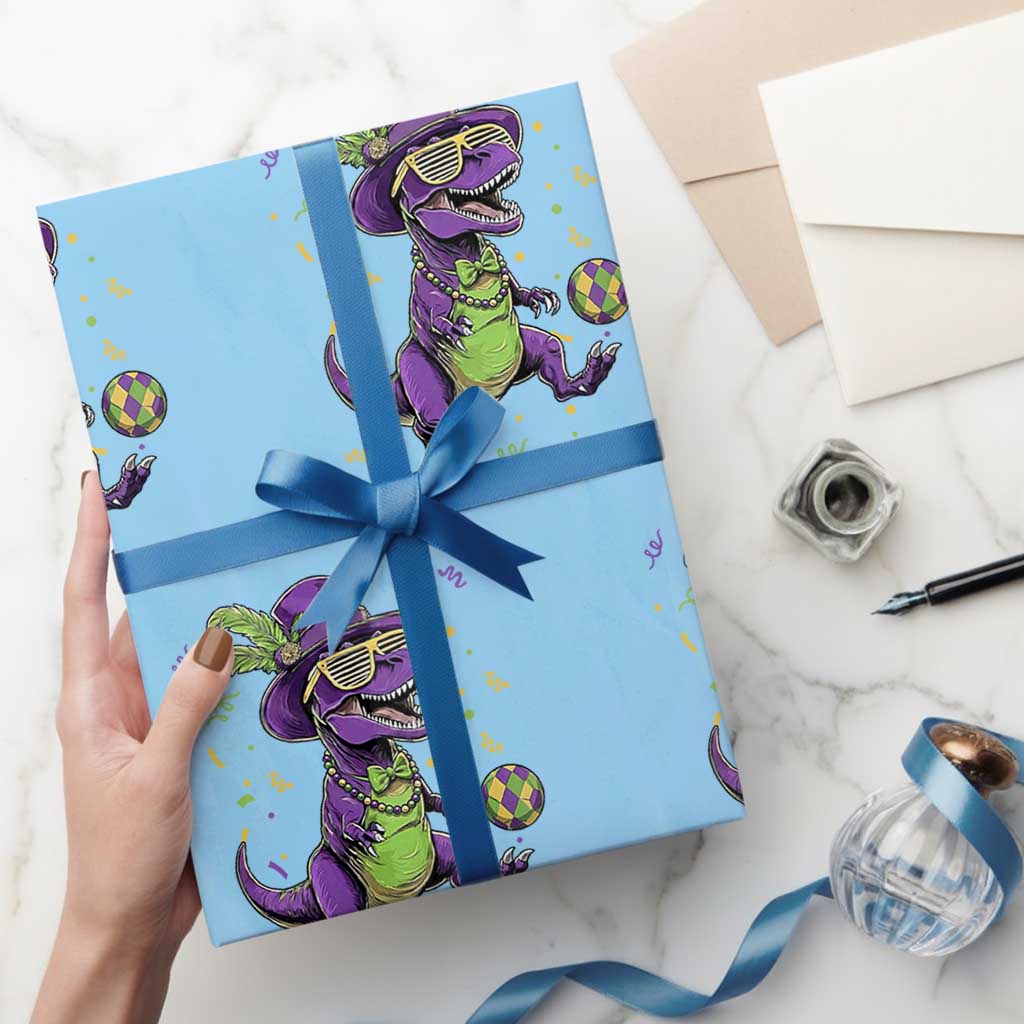 Funny Mardi Gras Dinosaur Playing Soccer Wrapping Paper Roll