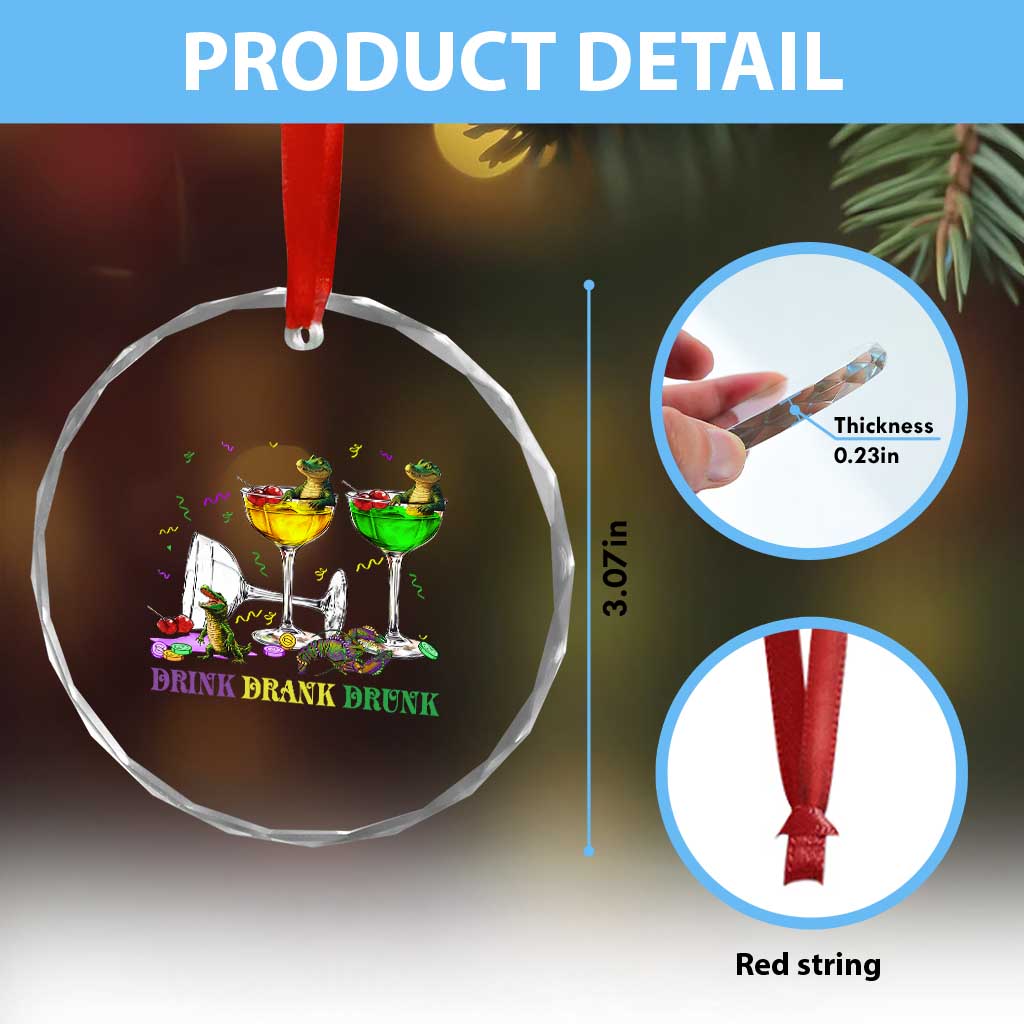 Funny Mardi Gras Drinking Crystal Glass Ornament Drink Drank Drunk Glass Of Wine Alligators
