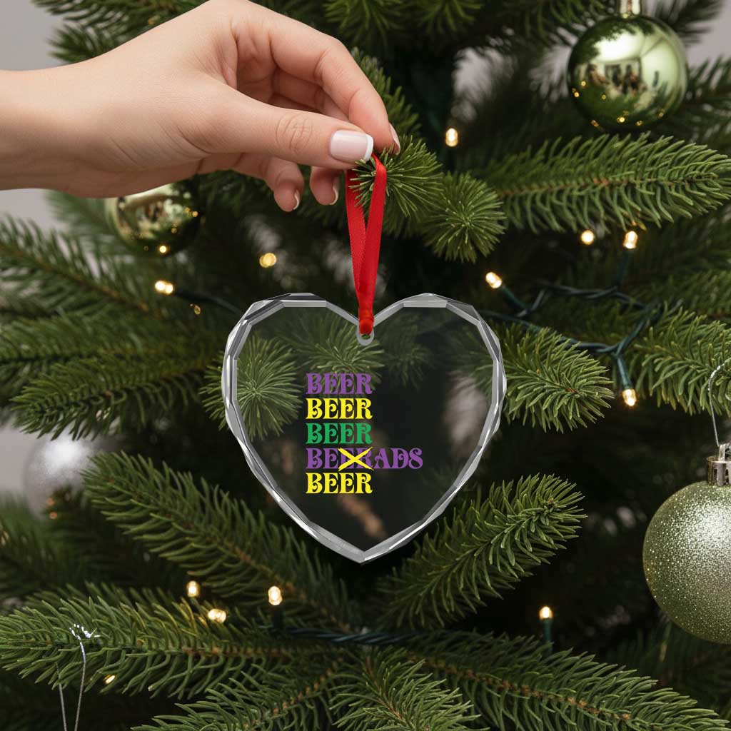 Funny Mardi Gras Drinking Heart Crystal Glass Ornament Retro Beads Beer Carnival Party