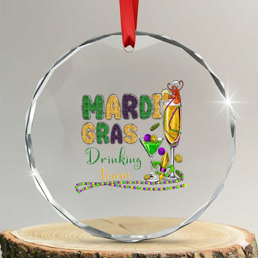 Funny Mardi Gras Drinking Team Crystal Glass Ornament Cocktails Wine Crawfish Beads Glitter Print