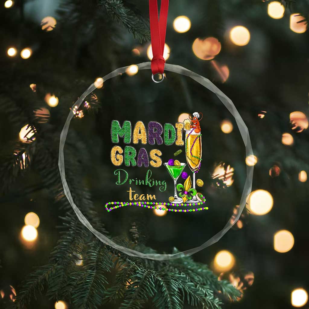 Funny Mardi Gras Drinking Team Crystal Glass Ornament Cocktails Wine Crawfish Beads Glitter Print
