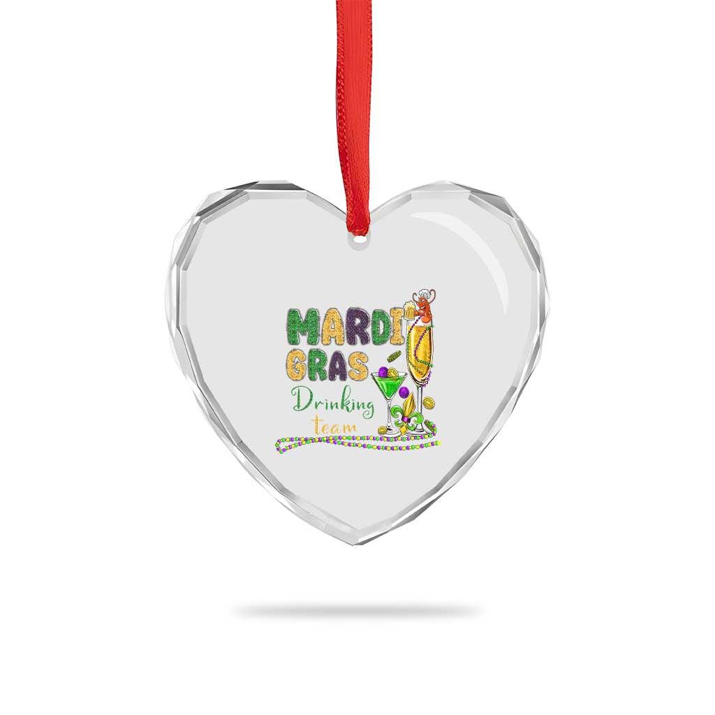 Funny Mardi Gras Drinking Team Heart Crystal Glass Ornament Cocktails Wine Crawfish Beads Glitter Print