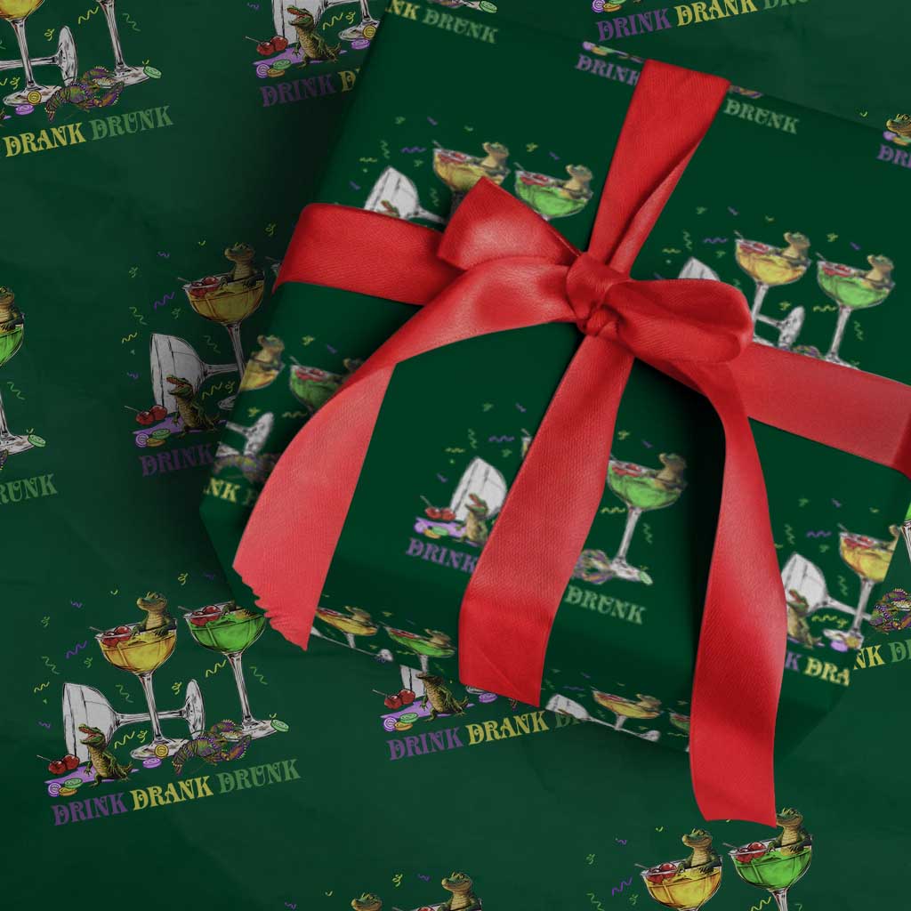 Funny Mardi Gras Drinking Wrapping Paper Roll Drink Drank Drunk Glass Of Wine Alligators